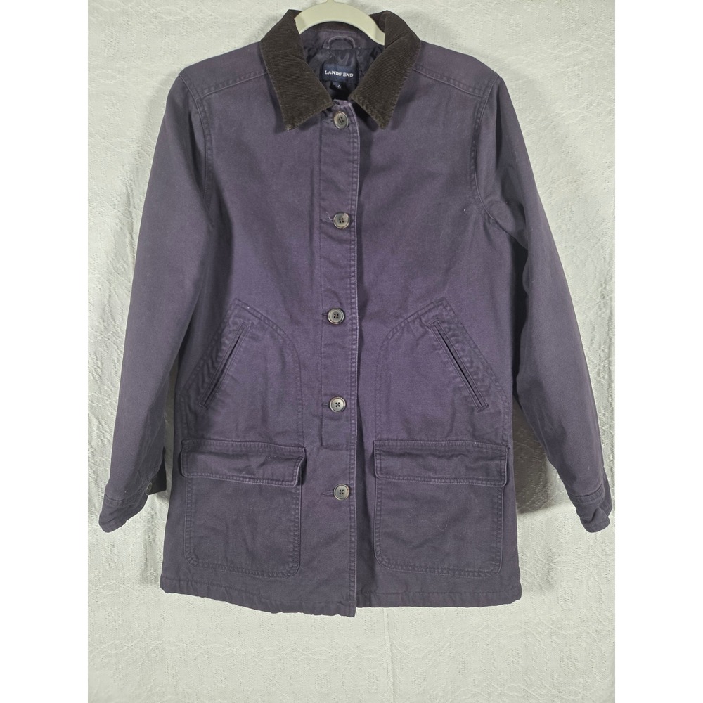 Lands' End Womens Barn Chore Coat Purple Cotton Canvas Corduroy Collar Small 6-8